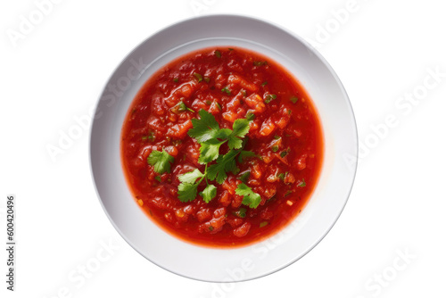 Salsa Roja On A White Plate. On An Isolated Transparent Background, Png. Generative AI