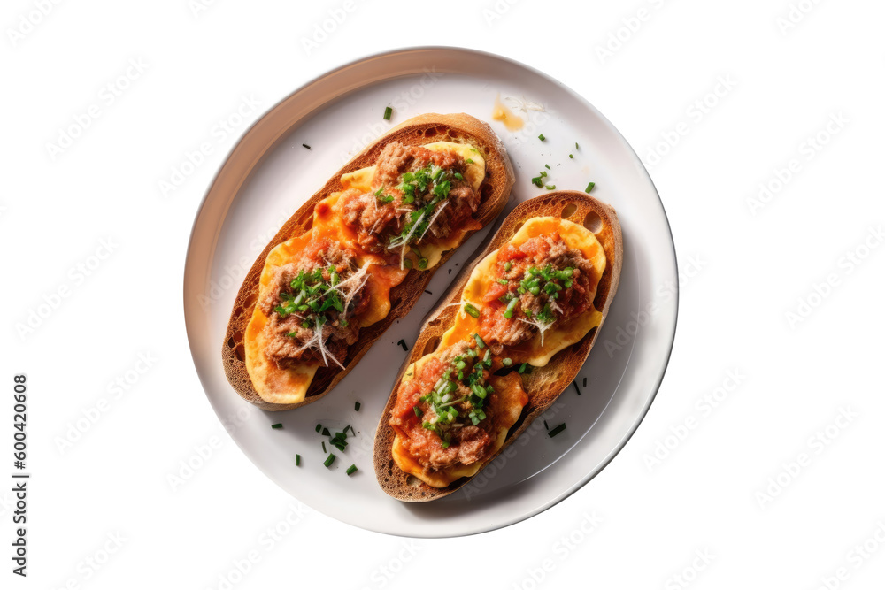 Molletes On A White Plate. On An Isolated Transparent Background, Png. Generative AI