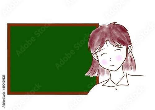 黒板と笑顔の若い女性のイラスト