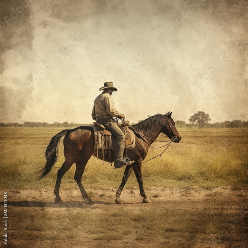 Man riding the horse, cowboy. Beautiful illustration picture. Generative AI © standret