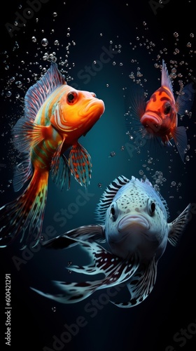 Fish is swimming. Mesmerizing macro photography. Beautiful illustration picture. Generative AI