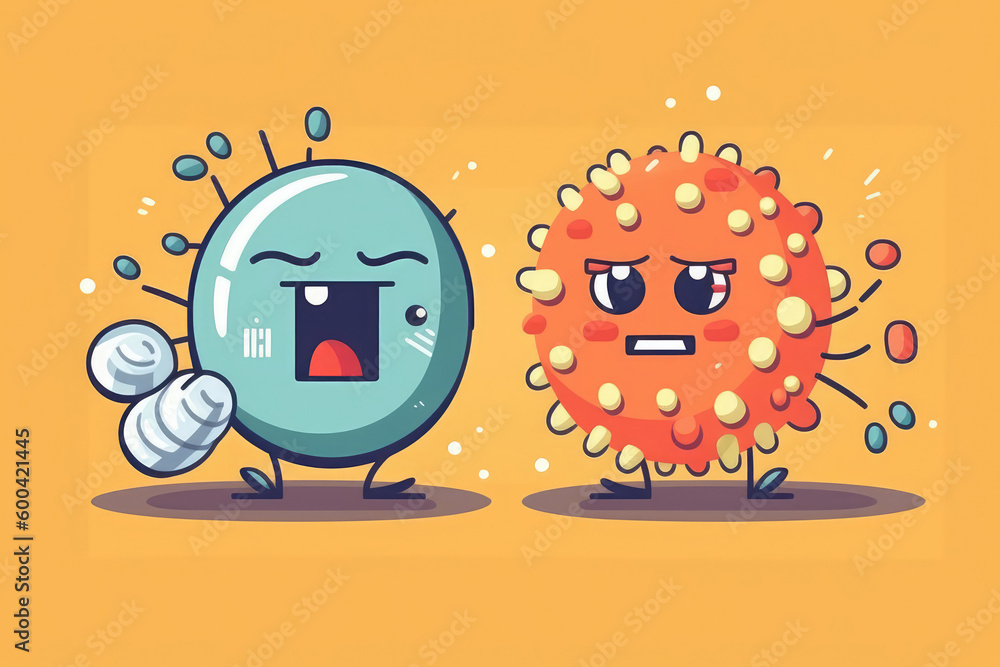 Fototapeta premium Pill Fights Virus On Orange Background. Generative AI