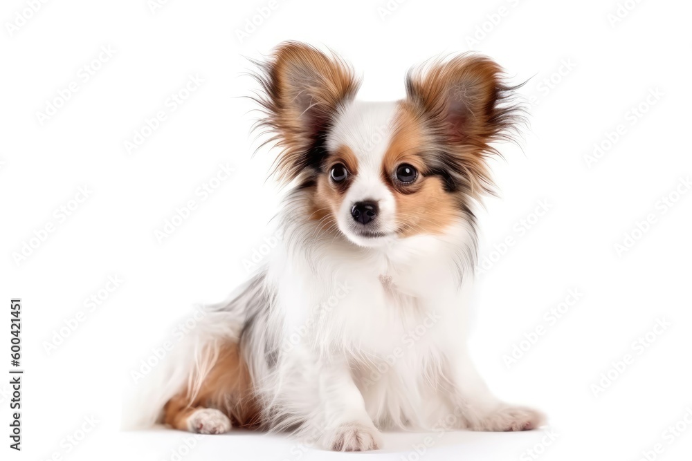 Papillon Dog Puppy On White Background, Full Body. Generative AI Papillon Dog Puppy On White Background, Full Body. Generative AI