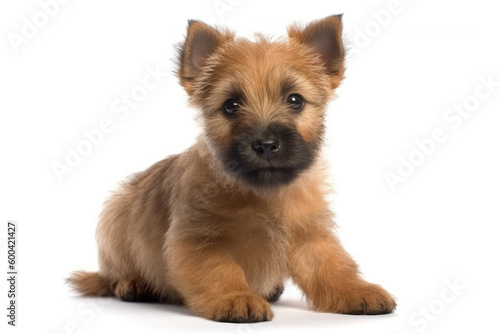 Norwich Terrier Dog Puppy On White Background, Full Body. Generative AI