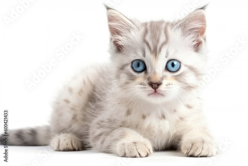 Ojos Azules Kitten On White Background, Full Body. Generative AI