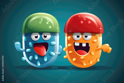 Pill Fights Virus On Blue Background. Generative AI