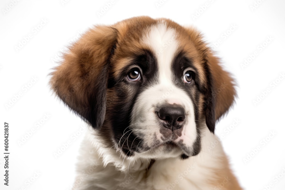 Saint Bernard Dog Puppy On White Background. Generative AI