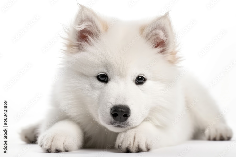 Samoyed Dog Puppy On White Background. Generative AI Samoyed Dog Puppy On White Background. Generative AI