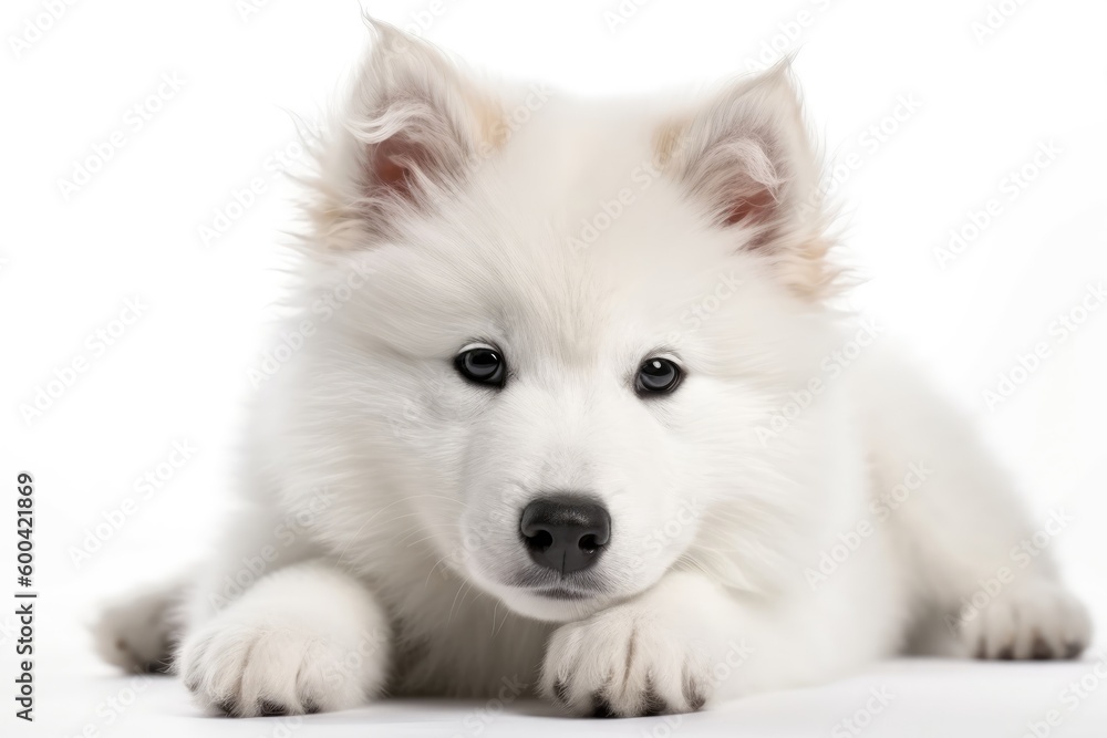 Samoyed Dog Puppy On White Background. Generative AI