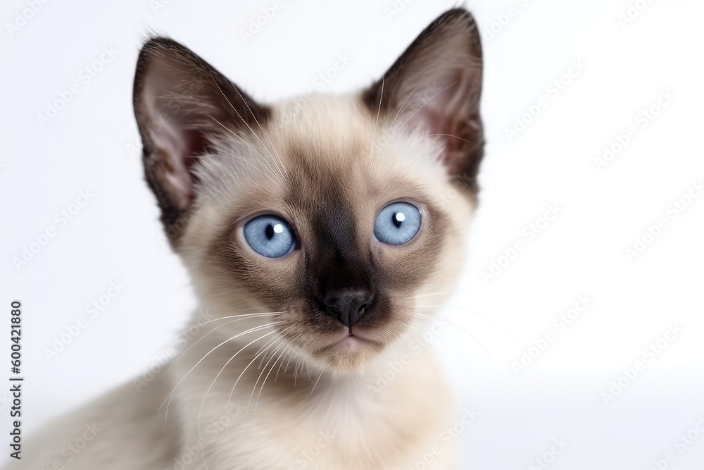 Siamese Kitten On White Background. Generative AI