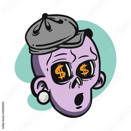 face zombie cartoon illustration for logo, emoticon, esport mascot. vector for t-shirt and sticker design.