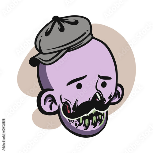 face zombie cartoon illustration for logo, emoticon, esport mascot. vector for t-shirt and sticker design.