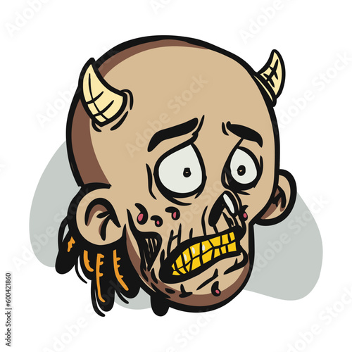face zombie cartoon illustration for logo, emoticon, esport mascot. vector for t-shirt and sticker design.