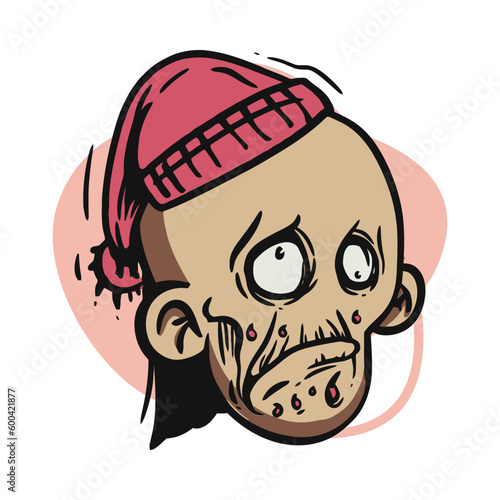 face zombie cartoon illustration for logo, emoticon, esport mascot. vector for t-shirt and sticker design.
