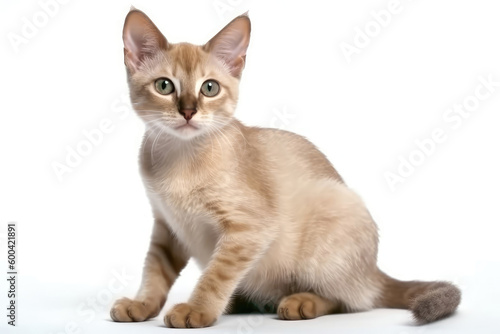 Singapura Kitten On White Background, Full Body. Generative AI