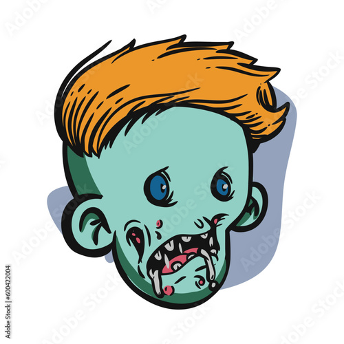 face zombie cartoon illustration for logo, emoticon, esport mascot. vector for t-shirt and sticker design.