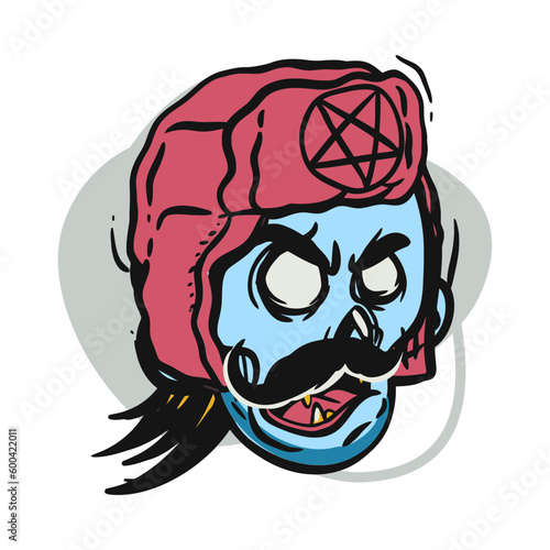 face zombie cartoon illustration for logo, emoticon, esport mascot. vector for t-shirt and sticker design.