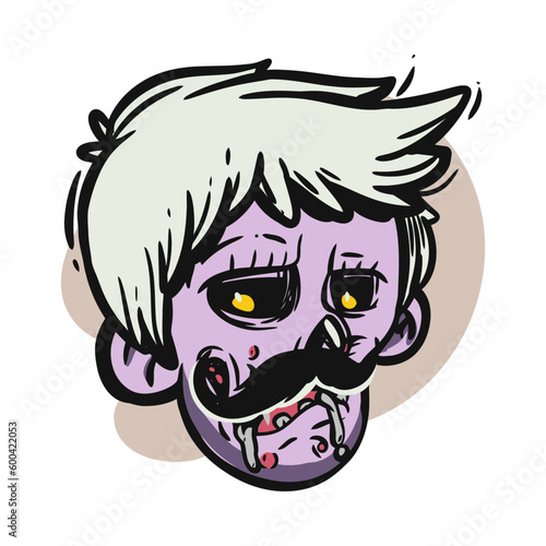 face zombie cartoon illustration for logo, emoticon, esport mascot. vector for t-shirt and sticker design.