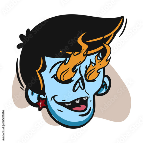 face zombie cartoon illustration for logo, emoticon, esport mascot. vector for t-shirt and sticker design.