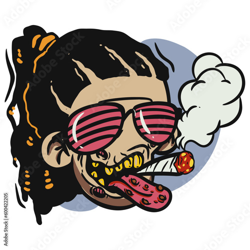 face zombie cartoon illustration for logo, emoticon, esport mascot. vector for t-shirt and sticker design.