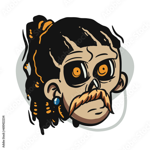 face zombie cartoon illustration for logo, emoticon, esport mascot. vector for t-shirt and sticker design.