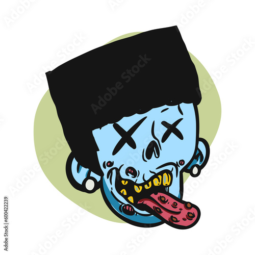 face zombie cartoon illustration for logo, emoticon, esport mascot. vector for t-shirt and sticker design.