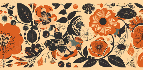 orange flowers wallpaper in the style of light beige and orange, fauvist, 20th century, vintage aesthetics, embroidery, adaptive vector high quality improved generative ai #3