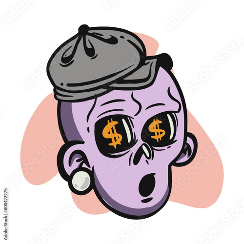 face zombie cartoon illustration for logo, emoticon, esport mascot. vector for t-shirt and sticker design.