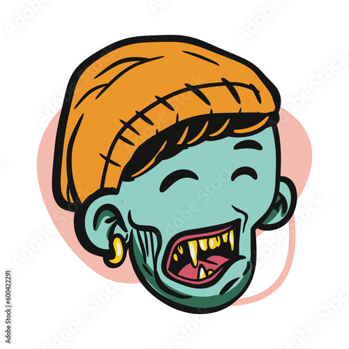 face zombie cartoon illustration for logo, emoticon, esport mascot. vector for t-shirt and sticker design.