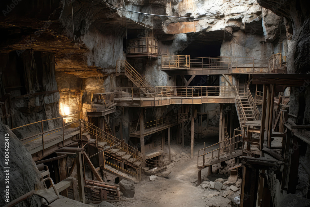 Gold Mine With Multiple Shafts, Largescale Operation. Generative AI Gold Mine With Multiple Shafts, Largescale Operation. Generative AI