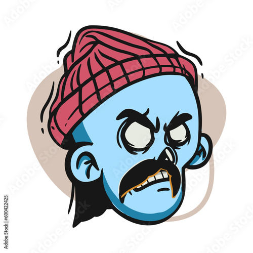 face zombie cartoon illustration for logo, emoticon, esport mascot. vector for t-shirt and sticker design.