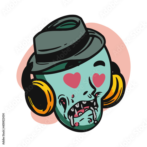 face zombie cartoon illustration for logo, emoticon, esport mascot. vector for t-shirt and sticker design.