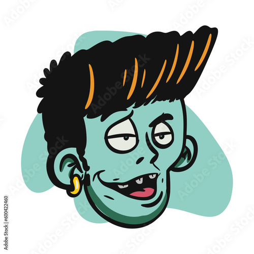 face zombie cartoon illustration for logo, emoticon, esport mascot. vector for t-shirt and sticker design.