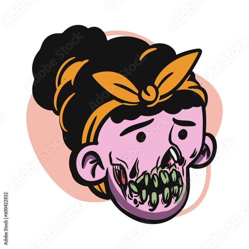 face zombie cartoon illustration for logo, emoticon, esport mascot. vector for t-shirt and sticker design.