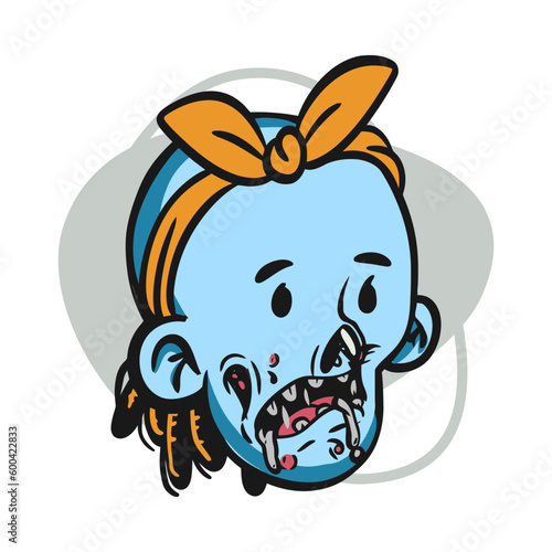 face zombie cartoon illustration for logo, emoticon, esport mascot. vector for t-shirt and sticker design.
