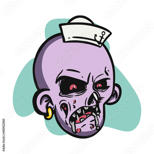 face zombie cartoon illustration for logo, emoticon, esport mascot. vector for t-shirt and sticker design.
