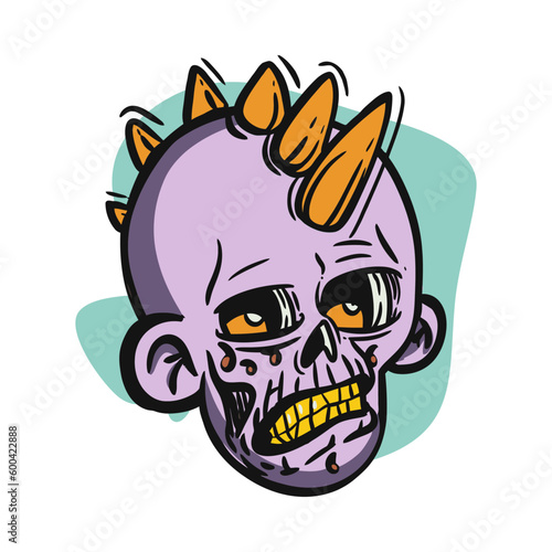 face zombie cartoon illustration for logo, emoticon, esport mascot. vector for t-shirt and sticker design.

