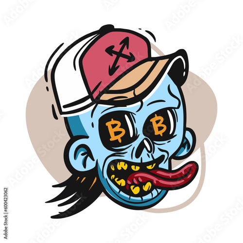 face zombie cartoon illustration for logo, emoticon, esport mascot. vector for t-shirt and sticker design.
