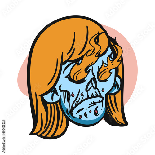 face zombie cartoon illustration for logo, emoticon, esport mascot. vector for t-shirt and sticker design.
