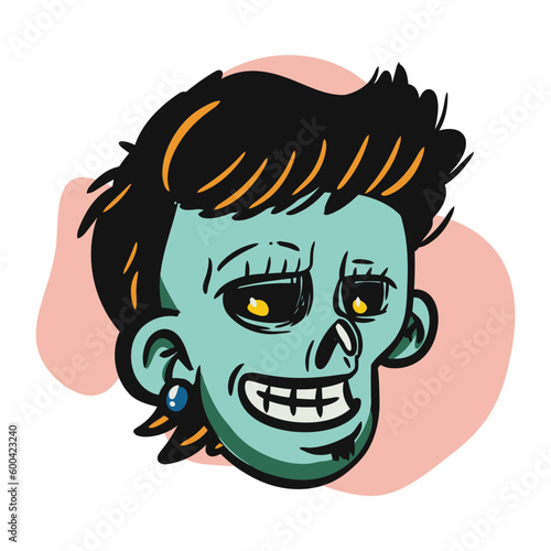 face zombie cartoon illustration for logo, emoticon, esport mascot. vector for t-shirt and sticker design.
