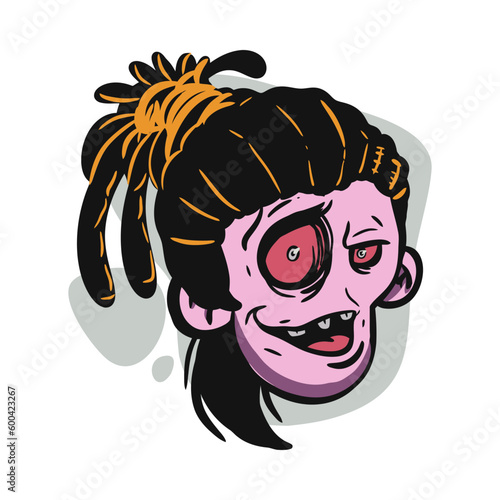 face zombie cartoon illustration for logo, emoticon, esport mascot. vector for t-shirt and sticker design.
