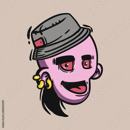 face zombie cartoon illustration for logo, emoticon, esport mascot. vector for t-shirt and sticker design. 