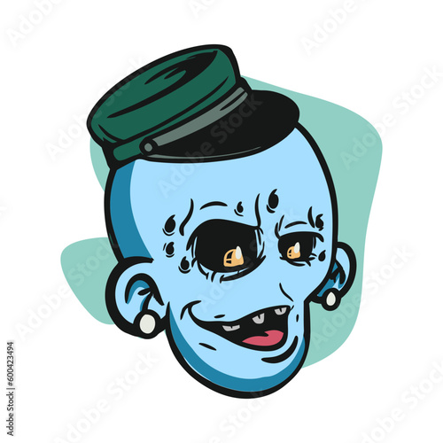 face zombie cartoon illustration for logo, emoticon, esport mascot. vector for t-shirt and sticker design.
