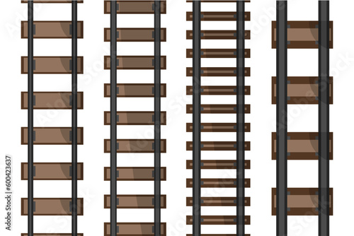 Set of railroad tracks. Straight rails railway collection. Top view rails