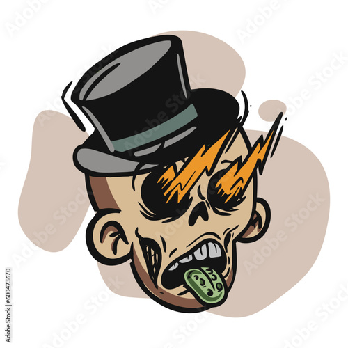 face zombie cartoon illustration for logo, emoticon, esport mascot. vector for t-shirt and sticker design. 