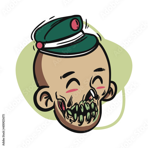 face zombie cartoon illustration for logo, emoticon, esport mascot. vector for t-shirt and sticker design.
