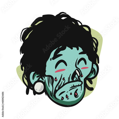 face zombie cartoon illustration for logo, emoticon, esport mascot. vector for t-shirt and sticker design.
