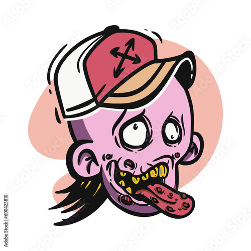 face zombie cartoon illustration for logo, emoticon, esport mascot. vector for t-shirt and sticker design.
