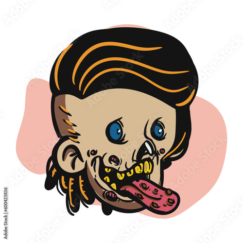 face zombie cartoon illustration for logo, emoticon, esport mascot. vector for t-shirt and sticker design.
