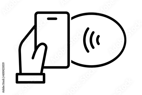NFC mobile payment icon. Hand holding phone with pay